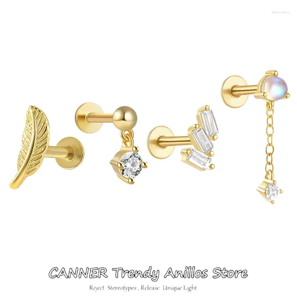 Stud Küpe Canner 925 STERLING Gümüş 16G Tüy Kelebek Labret Dudak Yüzükler CZ Kulak Kıkırdak Tragus Sarmal Delici Vida Saplamalar Takı