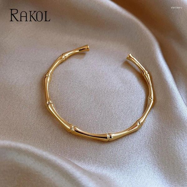 Bangle Rakol na moda de aço inoxidável bambu aberto para mulheres homens 2024 moda pulseira de metal festa presente jóias