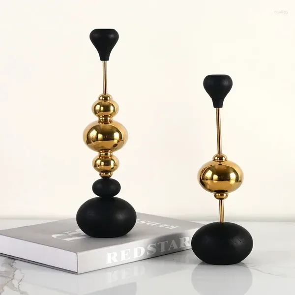 Kerzenhalter Candlestick Ornament Holzball Modernes kreatives Modell Wohnzimmer Esstisch Leuchte Luxus silberne Metall Edelstahl