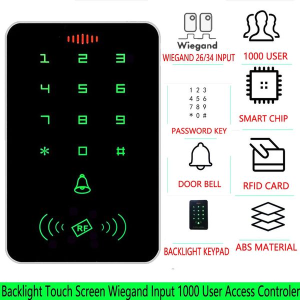 1356 Mhz RFID Retroilluminazione Ingresso Wiegand Touch Screen Scheda di prossimità Tastiera Controllo accessi Lettore EM MF Apri serratura per cancello 240123