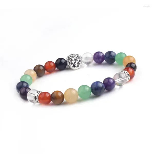 Bracciale in pietra naturale chakra di guarigione, corona di leone di cristallo, leopardo, Buddha, yoga, braccialetti animali per donna, uomo, ciondoli