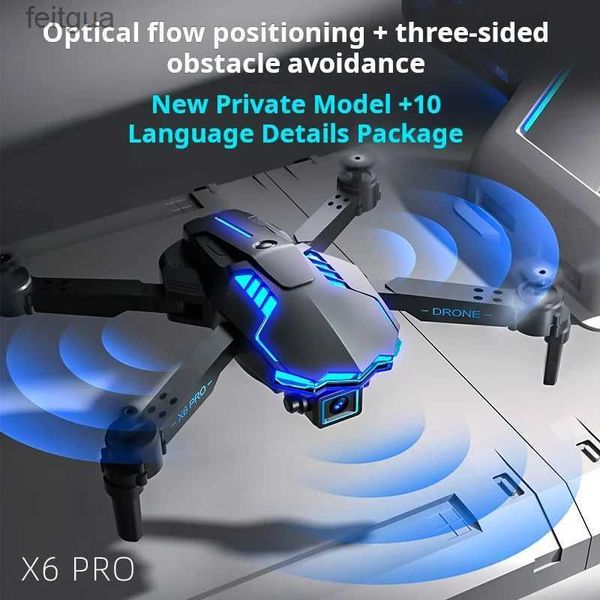 Drones X6 Pro Mini Drone 4K Smart Избегайте складного квадрокоптера с двойной камерой, вертолет с дистанционным управлением, подарочный набор игрушек Plus Color Bo YQ240211