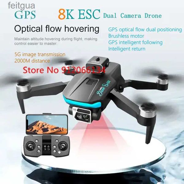 Droni Brushless 8K FPV ESC Doppia Fotocamera RC Drone GPS Ritorno Automatico 2KM 5G 360 Evitamento Ostacoli Allarme Intelligente Telecomando Quadcopter YQ240211