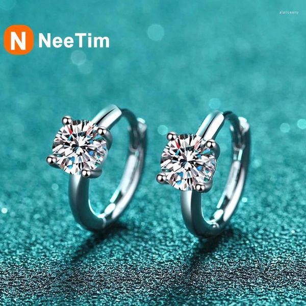 Brincos NeeTim 1ct Moissanite Hoop S925 Sterling Sliver com 18k branco banhado a ouro diamante gem brinco para mulheres jóias presentes