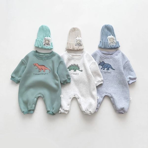 Arrivo Cartoon Dino Stampa Baby Born Pagliaccetti Neonate Tute Manica lunga Ragazzi Abbigliamento One Piece 240202