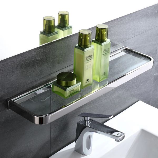 Mensola per doccia in vetro per bagno, scaffale per bagno a livello singolo, mensola a muro per shampo in acciaio inossidabile, 240202