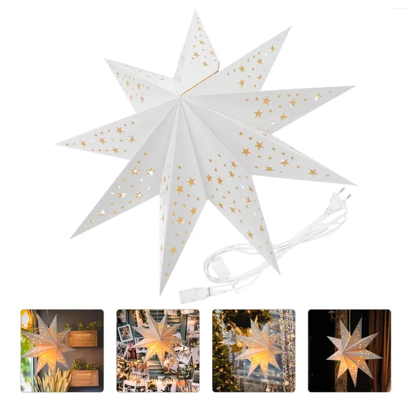 Lâmpadas de mesa Papel de Natal oco para fora estrela pendurado lâmpada grade de janela nove pontos origami lanterna festvial decoração de festa