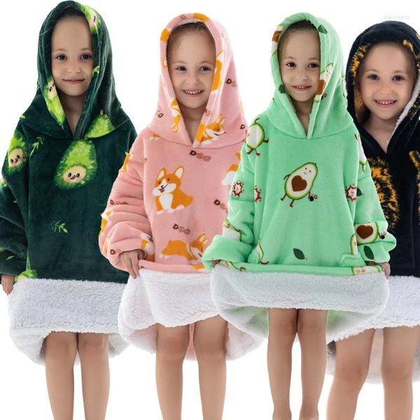 Hoodies femininos crianças babys quente grosso oversized wearable cobertor hoodie para o inverno gigante moletom com capuz com mangas animal dos desenhos animados