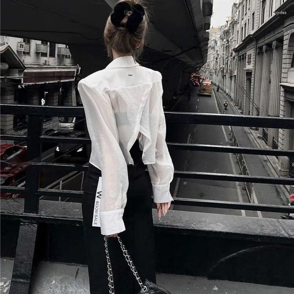 Kadın Ceketleri Moda Seksi Sırtsız Bölünmüş Örgü Gömlek Kadın Yaz Çentikli Yaka Boğan Y2K E-GIRL Uzun Kollu Güneş Koruma Katları