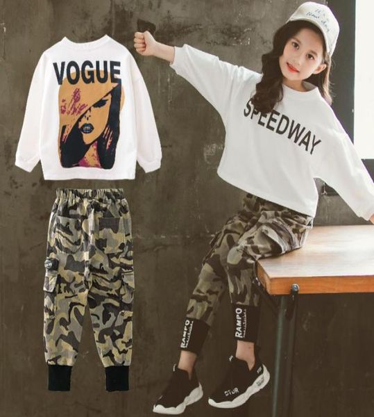 2020 Kinder Girl039s Kleidung Set Casual Buchstaben Tops Langarm T Shirts Lange Legging Camouflage Hosen Kinder Mädchen T-shirtsP2863094