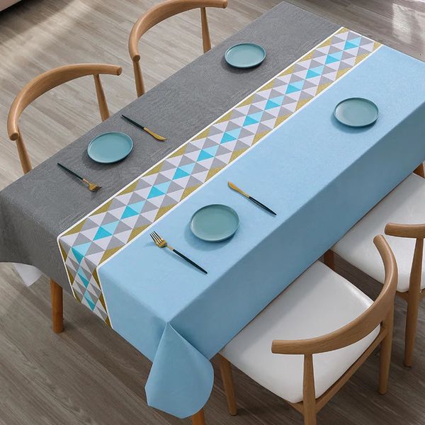 Скатерть в скандинавском стиле, синяя геометрическая водонепроницаемая крышка для обеденного стола, Свадебная вечеринка, прямоугольная скатерть, домашний декор для кухни 240131
