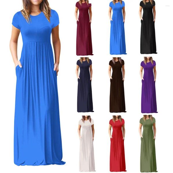 Abiti casual 2024 elegante abito lungo estivo donna manica corta maxi festa da donna abito femminile Femme verde rosso