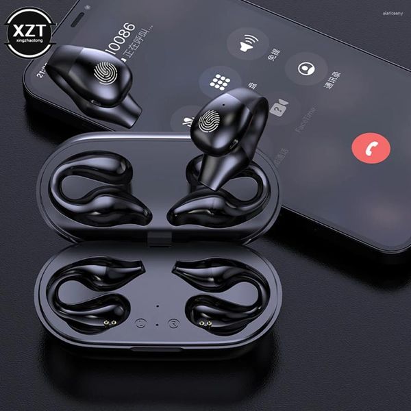 Auricolare a conduzione ossea alla moda compatibile con Bluetooth 5.2 clip per orecchio sull'orecchino cuffie sportive wireless gancio con microfono