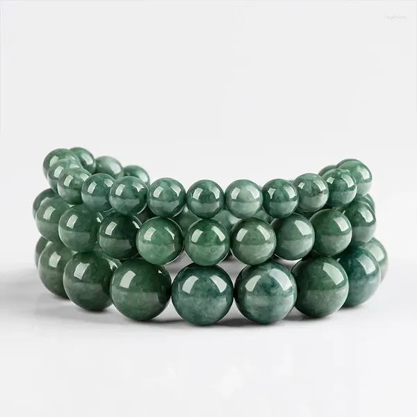 Strand natural jadeite verde escuro redondo grânulo pulseiras grau jade para homens mulheres colecionáveis jóias luxuosas jantares festas