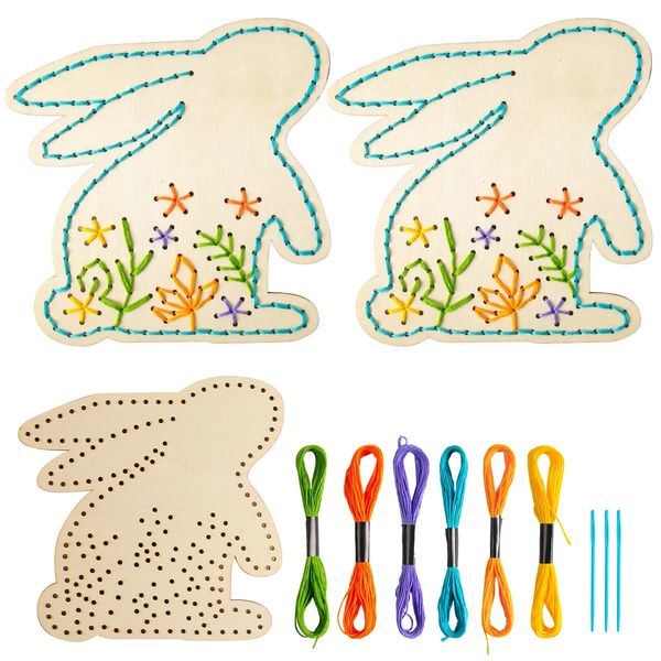 6PC uova di Pasqua conigli in legno punto croce decorazioni per l'albero per bambini artigianato pasquale attività di decorazione pasquale fai da te 240210