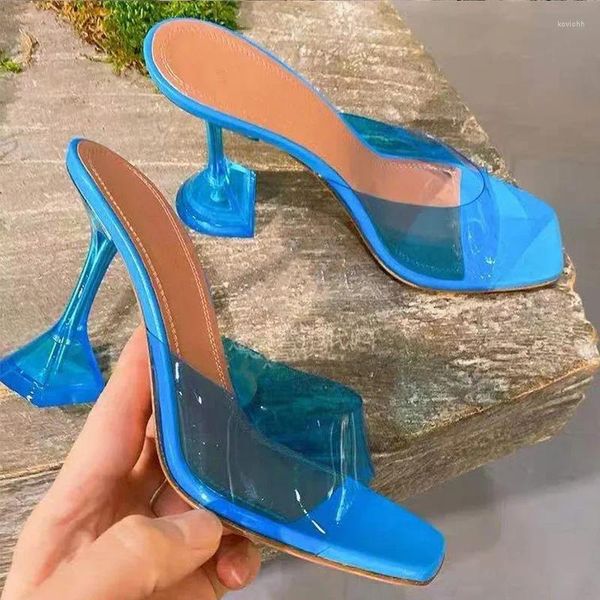 Sapatos de vestido Lupita Transparente Verde PVC Sandálias Square Open Toe Glass Slipper Martini Saltos Muaddi Fluo Senhoras High Mule Slide