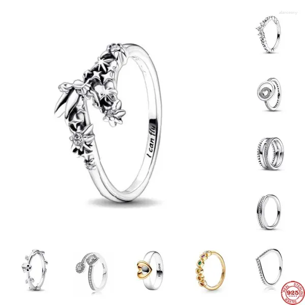 Cluster Ringe Fein 925 Silber Einfacher Trend Ich kann fliegen Engel Ring Gold Herz mit weißem CZ Stein für Mann Paar Party Geschenke Schmuck