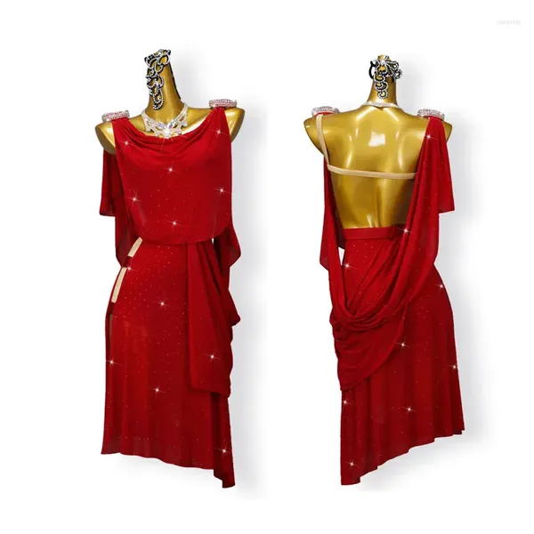 Sahne Giyim Kırmızı Latin Elbise Dans Kostümü Kadın Kadın Giyim Balo Salonu Elbiseleri Çocuklar İçin Salsa Etekler