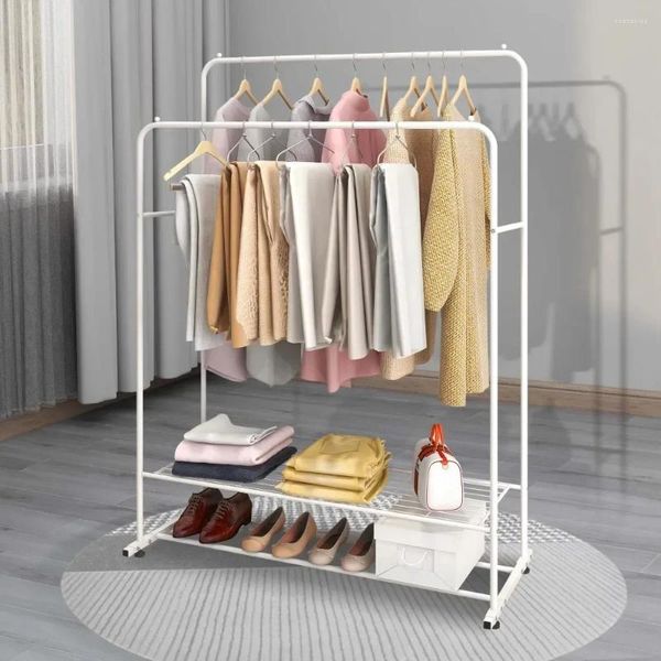 Kleiderbügel, Metall-Kleiderständer, Doppelstangen mit 2-stufiger Aufbewahrung für Schlafzimmer – weißer Kleidungs-Organizer