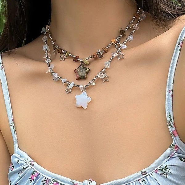 Collane con ciondolo Collana con chip a forma di stella Boho per donne Ragazza con fascino Moda colorata Girocollo Catena con clavicola Amici Gioielli Regali per feste