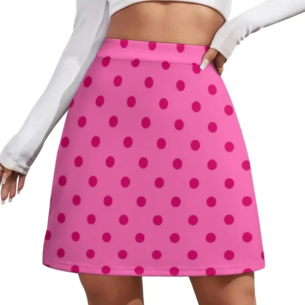 Saias médio escuro rosa bolinhas em luz mini saia vestido feminino para mulheres