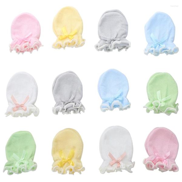 Acessórios de cabelo 2 pares cor pura anti-comer mão bowknot princesa bebê luvas anti-risco bonito quente elástico nascido luvas para 0-12 meses