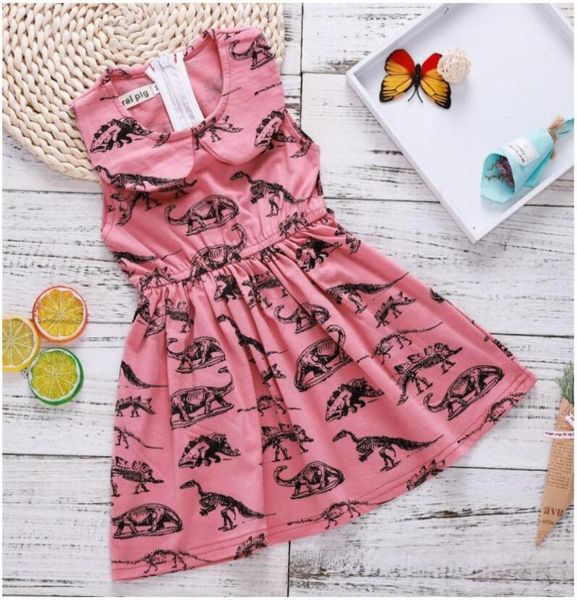 Bebê menina rosa boneca colar dinossauro vestido bebê verão algodão mistura vestidos saias crianças roupas zht 0212251110