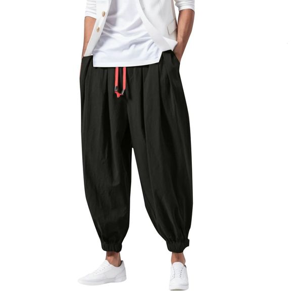 2024 moda cordão harem calças baggy jogging calças japonesas virilha perna larga calças masculinas casuais calças soltas 240122