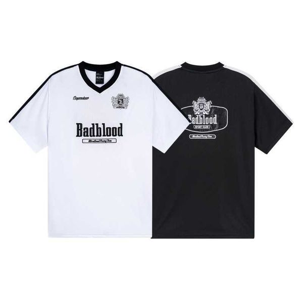 T-shirt das mulheres Badflood 2024 designer coreano China-Chic Badflood T-shirt de manga curta Nova carta bordada com decote em V Jersey solta esportes casuais top mulheres