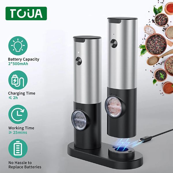 Macina sale e pepe elettrico ricaricabile tramite USB con granulometria regolabile Macina ricaricabile ricaricabile Gadget da cucina alimentato a batteria 240118