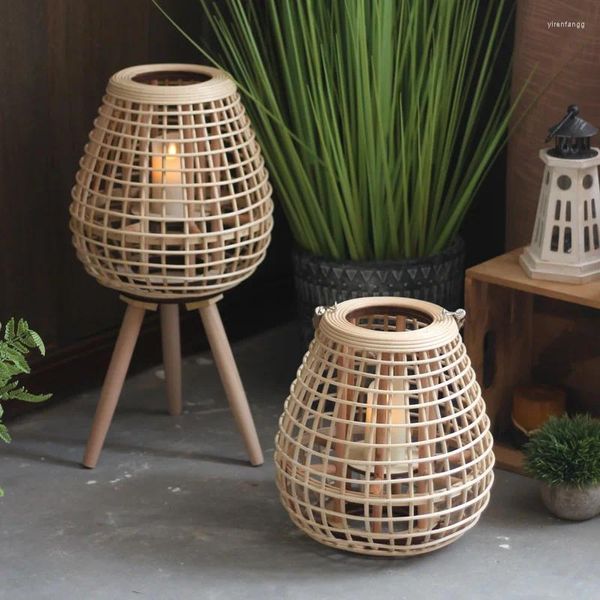 Castiçais de madeira rattan idéias pequena sala de estar redonda lanterna glam casa kandelaar decoração casa