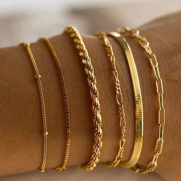 Strang Goldfarbenes Armband Edelstahl Twist Kubanische Kette Damenarmbänder Minimalistisches Seil Büroklammer Herringbone Link