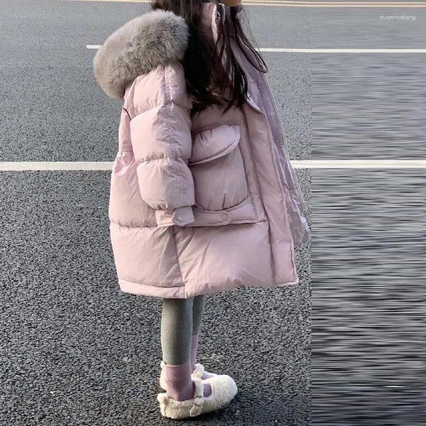 Пуховое пальто 2024, парки для девочек, длинные пальто, зимние водонепроницаемые куртки с меховым воротником и капюшоном, детская толстая теплая хлопковая верхняя одежда, подростковый зимний комбинезон V105