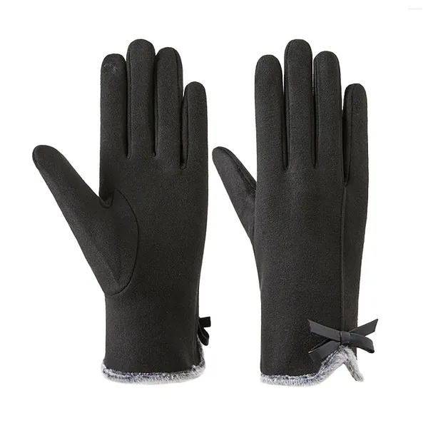 Береты женские осенне-зимние удобные флисовые ветрозащитные теплые перчатки с сенсорным экраном с бантом-бабочкой для езды на велосипеде и варежки для вождения