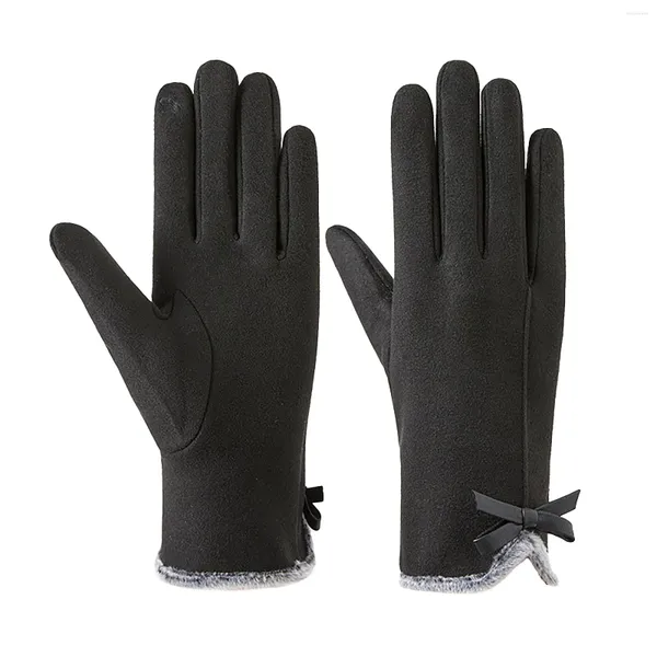 Berets Mulheres Outono Inverno Confortável Borboleta Arco Fleece À Prova de Vento Quente Touchscreen Luvas para Ciclismo e Condução Mittens