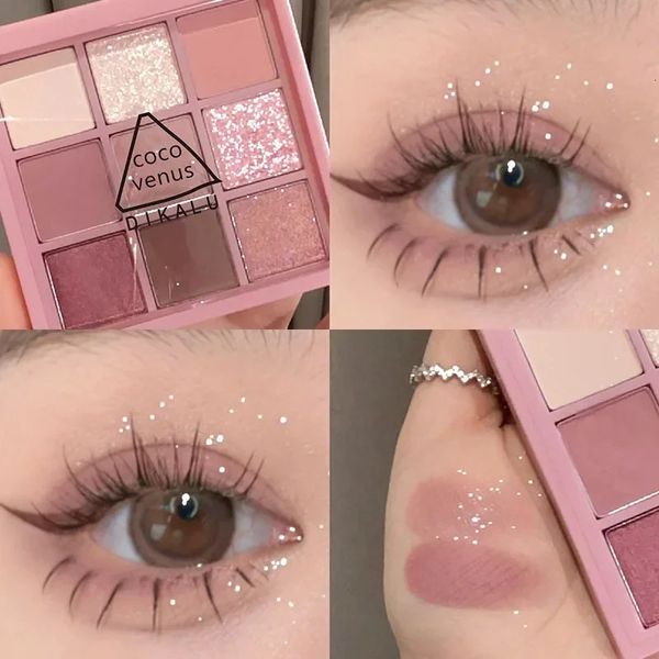 Smoky Pink Shine Lidschatten-Puder, All Matte Lidschatten-Palette, Grundierung, wasserfest, Glitzer, Nude-Pigment, 9 Farben, 240123