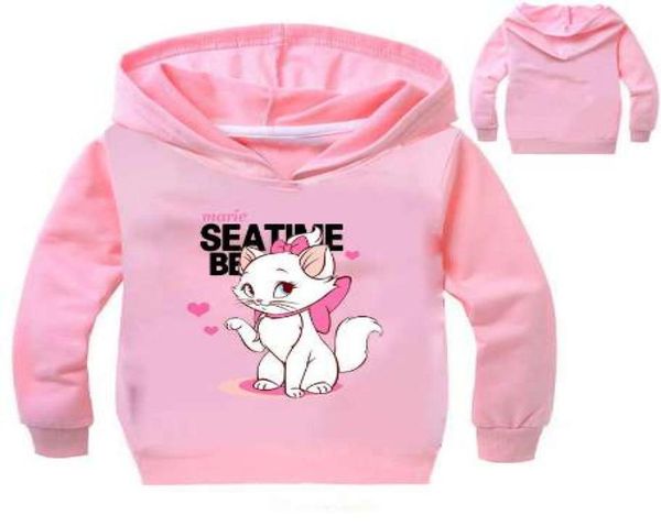 Novo bonito marie gato impressão sweatshirts para meninas manga longa inverno hoodies crianças camisola dos desenhos animados anime tshirt para lolita crianças 1701096