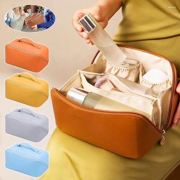 Kosmetiktaschen Große Reisetasche Für Frauen Leder Make-Up Organizer Weibliche Toilettenartikel Make-Up Fall Aufbewahrungstasche Luxus Dame Box