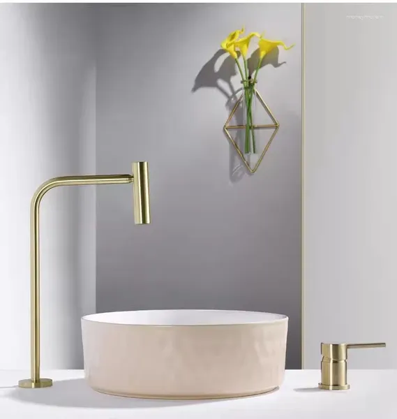 Rubinetti per lavandino del bagno Rubinetto in ottone di lusso Moderno Oro spazzolato Lavabo 1 maniglia Rubinetto per lavabo 2 fori Lavabo di alta qualità