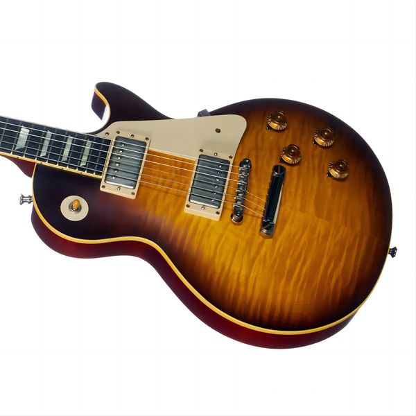 Melhor Joe Perry 1959 Faded Tobacco Sunburst Flame Maple Maple Top Guitar Guitar Corpo de mogno, encadernação de corpo creme, sintonizadores de tuilp, China OEM Chibson Novo 258