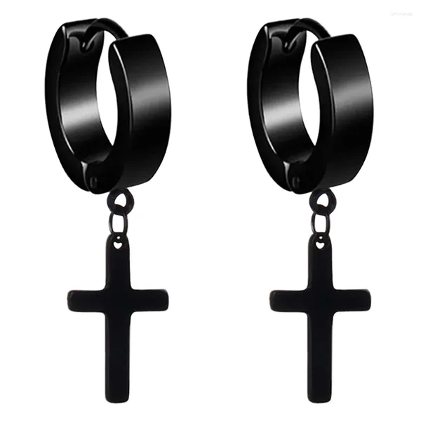 Brincos de argola cruz charme balançar piercing clipe em aço titânio leve presente casual moda jóias simples masculino feminino preto