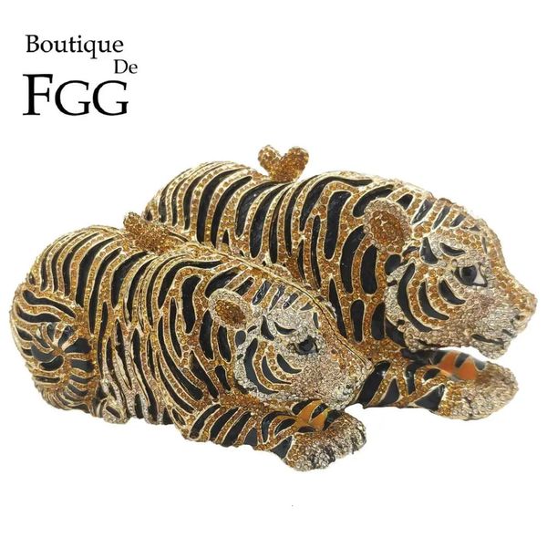 Boutique De FGG Elegante Damen Gold Tiger Clutch Minaudiere Abendtaschen Diamant Hochzeit Handtasche Braut Geldbörse Party Abendessen Tasche 240126