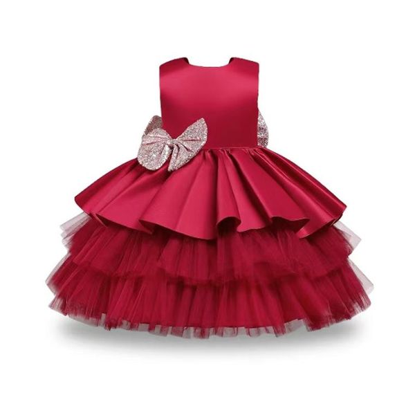 Girl039s Abiti Kid Baby Dress Principessa per ragazze Matrimonio in pizzo Grande fiocco con paillettes Lunghezza al ginocchio 1 anno Compleanno Elegante spettacolo Pa6050017