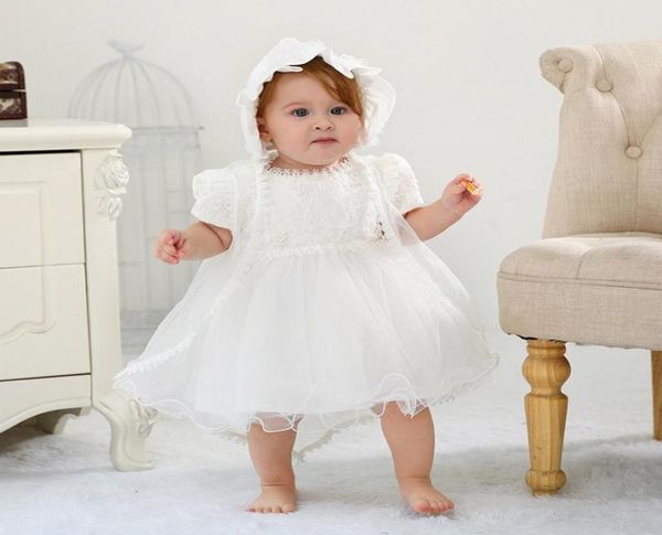 Baby Mädchen Taufkleider mit Hut Spitze Kurzarm Neugeborenes Taufkleid Taufkleider Mädchen Prinzessin Kleid Hochzeit Dr4832474
