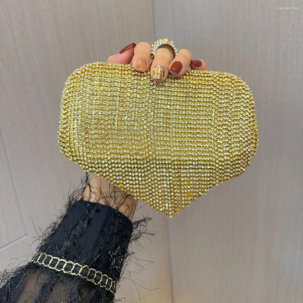 Borse da sera Borsa con nappa con strass nero oro argento per donna Abito per banchetti Borse per anelli per feste Temperamento Pochette da donna