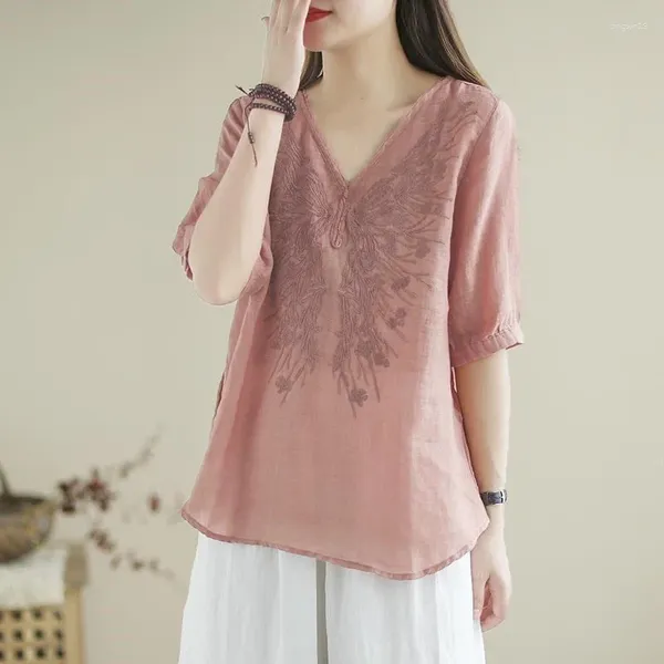 Ethnische Kleidung 2024 Chinesischen Stil Baumwolle Leinen Frauen Bluse Hemd Sommer Feste Beiläufige Vintage Tops Plus Größe Kleidung 31223