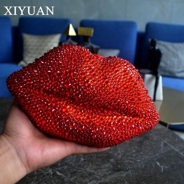 XIYUAN Borsa da sera con diamanti fatti a mano di lusso con labbra rosse per le donne Borsa da sposa con pochette da sposa con strass Borsa da ballo per feste con cena 240125