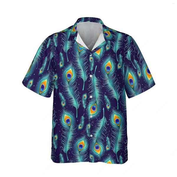 Camisas casuais masculinas Jumeast 3D Impresso Pavão Pena Botão Havaiano Camisa para Homens Floral Praia Tees Mulheres Blusa Streetwear Estética