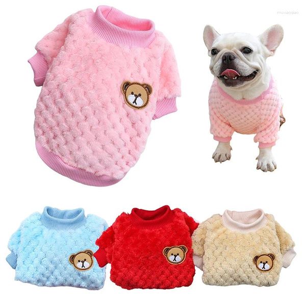 Vestuário para cães Urso Bordado Colete para Cães Pequenos Roupas Quentes Casaco de Cachorro de Pelúcia Yorkies Chihuahua Shih Tzu Pug Outfits Inverno