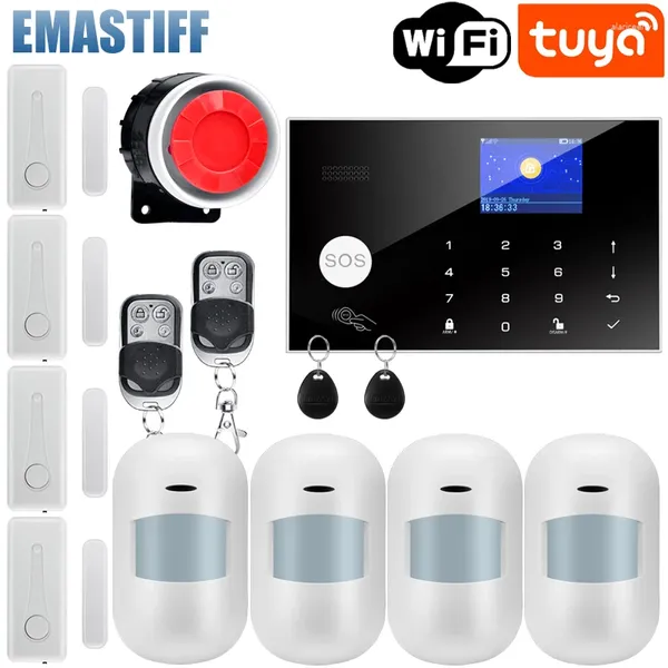 Sistemas de alarme Tuya WIFI GSM Sistema de segurança residencial com sensor de movimento sem fio Detector de assaltante para jardim